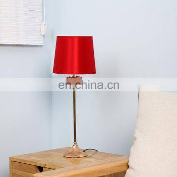 China style silk lampshade gold metal vintage red table desk lamps for indoor decoration