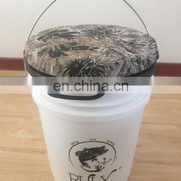 Multi-function hunting and fishing plastic bucket with swivel seat lid