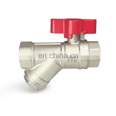 1/2" - 1" F-BSP x F-BSP Valogin Butterfly Handle Brass Ball Valve With Y Strainer