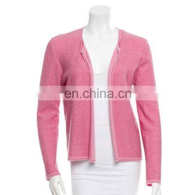 Ladies pink knit cashmere blended open front cardigan