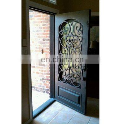 Custom Made Opening Glass Unique Scroll Design Single Panel Swing Raw Material French Entry Security Wrought Iron Exterior Doors photo-2