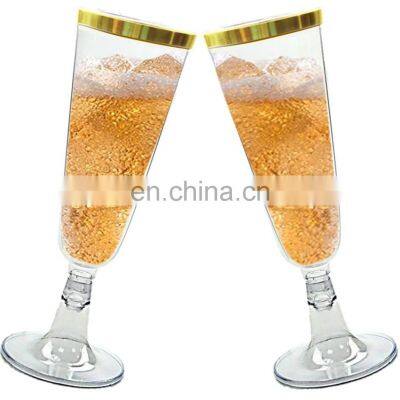 Clear Plastic Cups with Rose Gold Rimmed Disposable Wedding Party Plastic Champagne Flutes