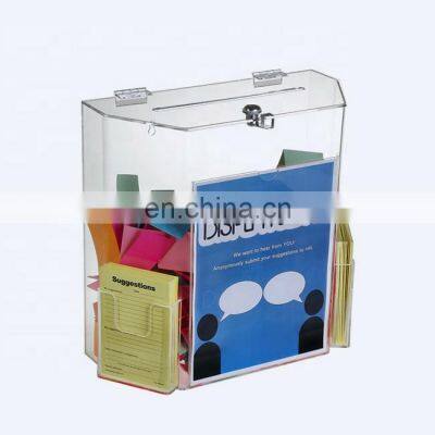 hot sale large suggestion clear acrylic donation ballot box with brochure holder