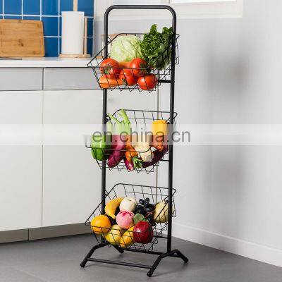 Wholesale High Quality 3-Tier Wire Basket Stand for Fruit and Vegetables Kitchen Storage Rack Metal Storage Rack