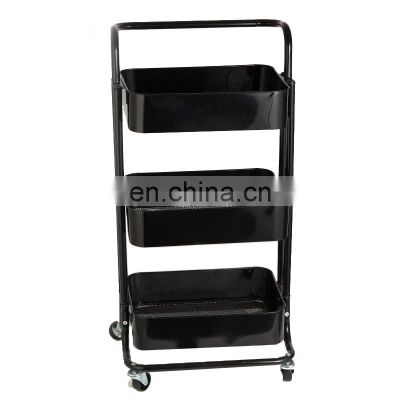 Three Tier Rolling Utility Cart with Wheels Multifunctional Metal Storage Cart Organizer Trolley baskets stackable