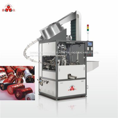 Automatic 2 colors bottle printing and hot stamping machine for plastic metal round flat wine vodka spirit bottle cap hot stamp press