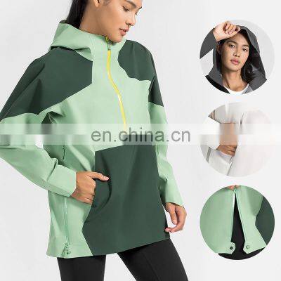 High Quality Women Half Zip Front Pocket Hooded Jackets Windbreaker Waterproof Gym Clothing Outdoor Running Hiking Pullover Tops photo-3