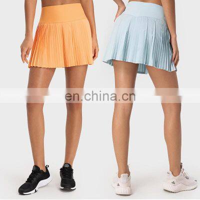 New Style Wholesale Custom High Waist Cool Fabric 2-In-1 With Side Pocket Shorts Pleated Tennis Skirts For Women Sport Yoga Wear