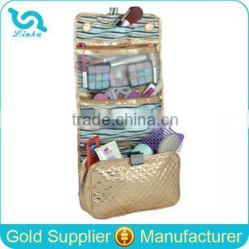 Best Seller Gold Hanging Travel Toiletry Bag Quilted Cosmetic Bag With Removable Compartment