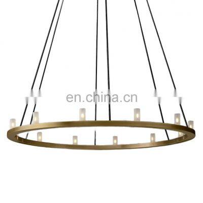 RENNES Round golden metal glass lampshade chandelier suitable for ceiling hanging lighting in family hotels