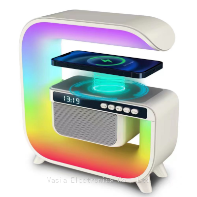 Wireless Charging Station RGB Night Light Home Decoration Desk Lamp Led Table Lamp with Speaker Clock Alarm