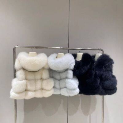 The lady doesn like the same lychee skin imported whole-skin fox fur bread blocks fashionable slim vest sheepskin hood