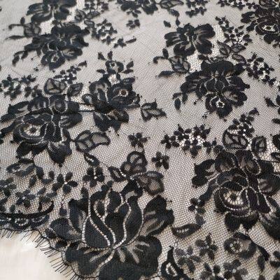 XL698 Bridal French Chantilly Lace Trim Swiss Veil Mesh Fabric For Women photo-1