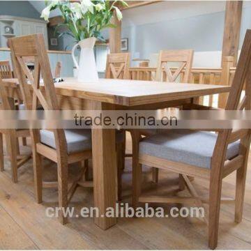 RCH-4284 Carved Oak Dining Chair Cross Back Beige Linen Fabric