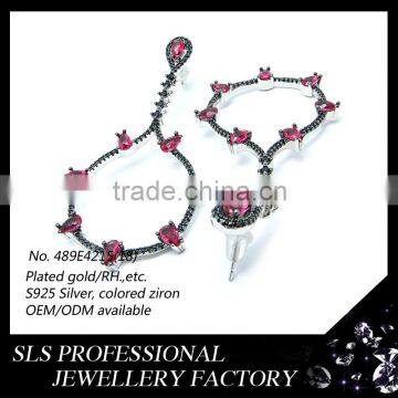 Silver jewelry ladies earrings designs pictures fashion jewellery plated white gold black zircon earring