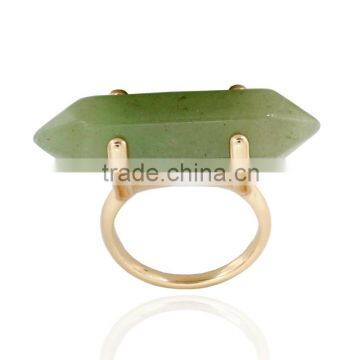 Fashion Gold Jewelry Single Green Natural Stone Hexagon Prism Ring