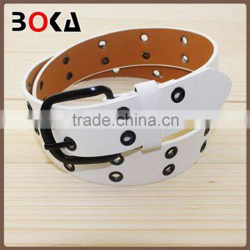 // fashion PU timing belt with holes for // wholesale rivets design pu leather white belts //