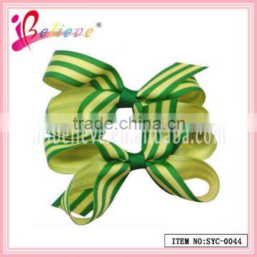 Beautiful green stripe grosgrain ribbon bow hair clips wholesale fancy bow tie for women (SYC-0044)