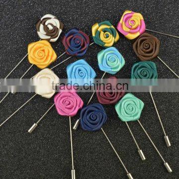 Popular Men's Suits Accessories Handmade Cloth Flower Brooches Silk Wedding Corsage Brooch Boutonniere Stick Lapel Pin