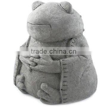 Meditating Frog Cast Stone Garden Sculpture large size grey stone finish