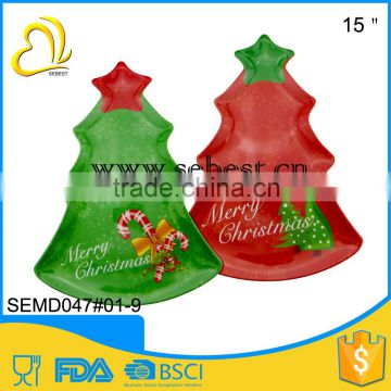 cheap quality assurance plastic melamine christmas tree shape tray