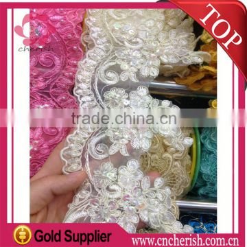 2016 fashion jacquard flower garment decorations bridal lace trim for wedding dress                        
                                                Quality Choice