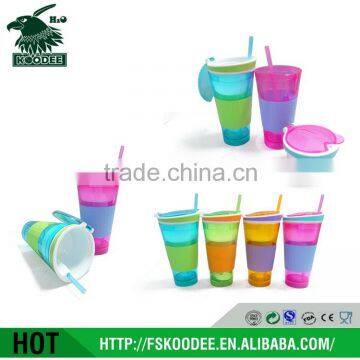 2015 new Plastic 2 in 1 Snack cup& Drink Cup ,Straw Kids Snack Cup,plastic snack traveler cup with lid and straw