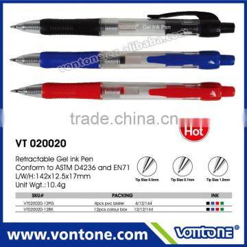 Retractable gel ink pen for promotion