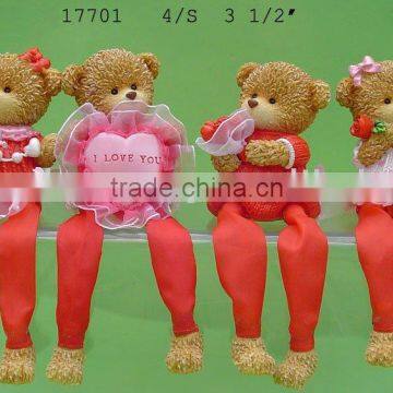 3-1/2" Polyresin Valentine's bear w/dangling legs