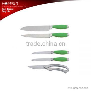 Green handle kitchen knife set with stainless steel scissors