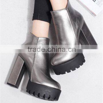 Silver Thick High Heel Fetish Blue Jeans Heel Women Boots Shoes From China photo-2