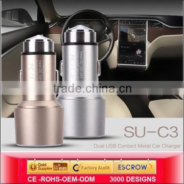 Two outputs 5V 3.1A Metal usb Car Charger Manufacturers & Factory of Usb Car Charger