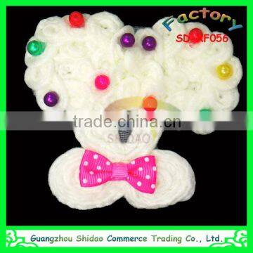 White Iceland wool with bead decoration flower for garment