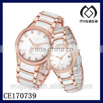 fashion rose gold coating white ceramic quartz watch wholesale*rose gold ceramic watches for men and women