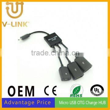 Wholesale m/f micro usb to 3 hub adapter with high speed data transmission