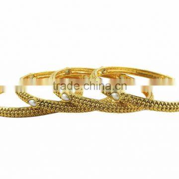 Indian Bollywood Traditional Party Wear Gold Plated Polki 4pcs Bangles Set