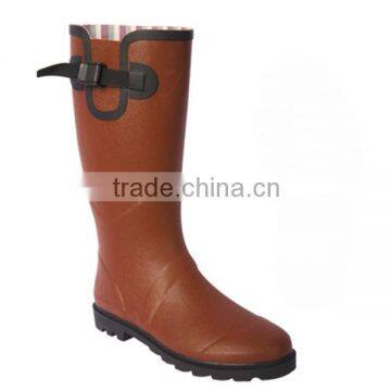 solid knee high rubber boots with buckle OEM wellinton boots for women