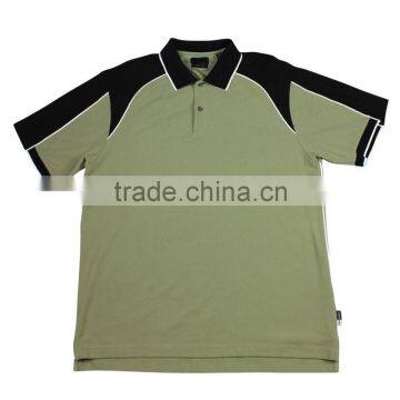 100% Polyeser Micro Custom Men Half Sleeves Light Green Polo Shirt with Black Panels at Shoulders and Sleeves