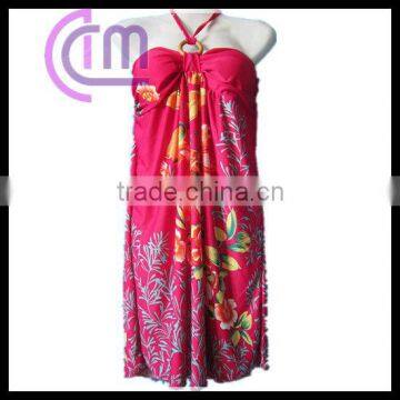 fashion design knitted spandex beach dress with floral printing