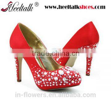 OEM ODM high quality red with rhinestone bridal shoes china