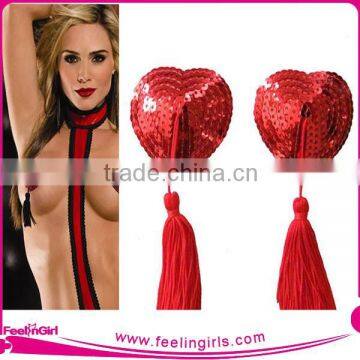 shinning red cover nipples with tassel