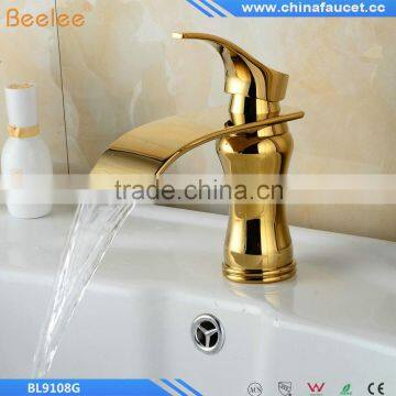 Wholesale And Retail Luxury Elegent Golden Basin Sink Faucet Single Lever Waterfall Basin Mixer Taps photo-6