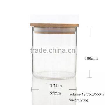 wide mouth airtight glass packing jars with bamboo lid 550ml