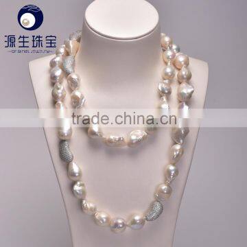 white color elagant 13-15mm baroque pearls necklace double strands long type