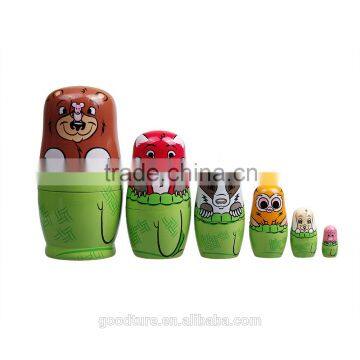 6PCS Lovely Animal Wooden Russian Nesting Dolls Matryoshk Traditional Matryoshka Handmade Toy