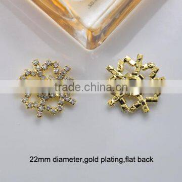 (M0346) 22mm diameter snowflake crystal embellishment,silver or gold plating