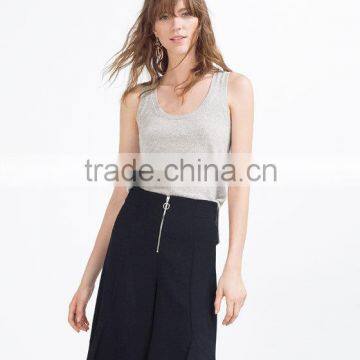 Cashmere top Sleeveless knit women vest tubular rib