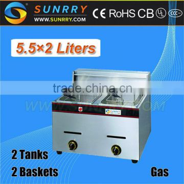 2013 Quality 2 Tanks 2 Baskets Gas Deep Fryer 5.5 Liters Per Tank Fryers Price (SY-TF5B-1 SUNRRY)