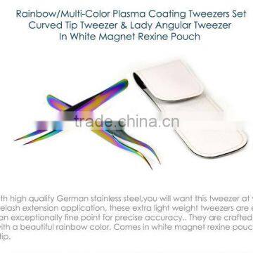 Curved Tip & Lady Angular Tweezer Set In Rainbow Color