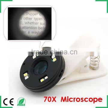 Universal Clip-on professional LED Microscope 70x magnification Lighting Mircoscope for iphone samsung other smartphone